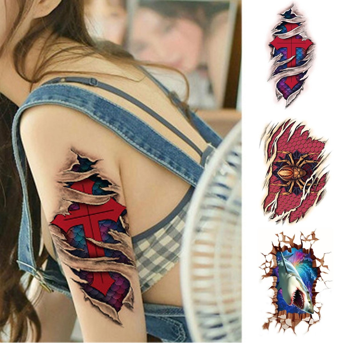 S.A.V.I Temporary Tattoo For Girls Men Women Full Arm Hand 3D Sticker Size  48x17CM - 1PC