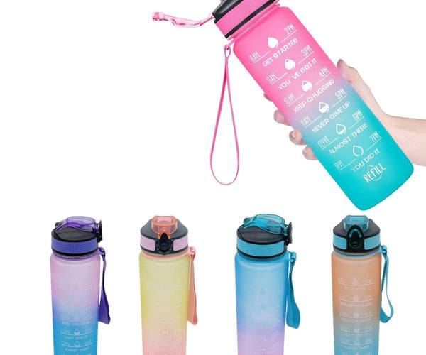 Tomfoto 1100ml Sports Water Bottle with Time Marker BPA Free