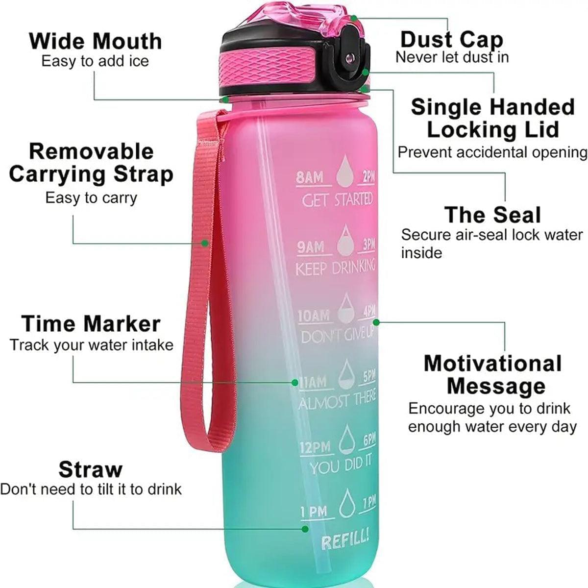 32oz Water Bottle with Time Marker Motivational Water Bottle BPA-Free Leakproof Sports Water Cup Daily Measured Tracking Time Marks Transparent