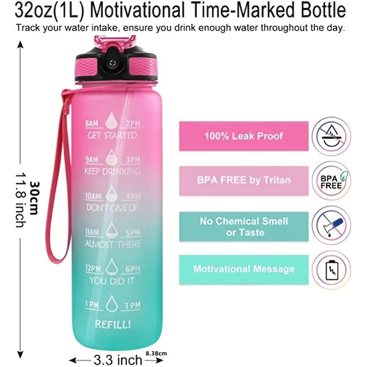 Water Bottle Motivational Time Marker to Drink and Straw Leakproof