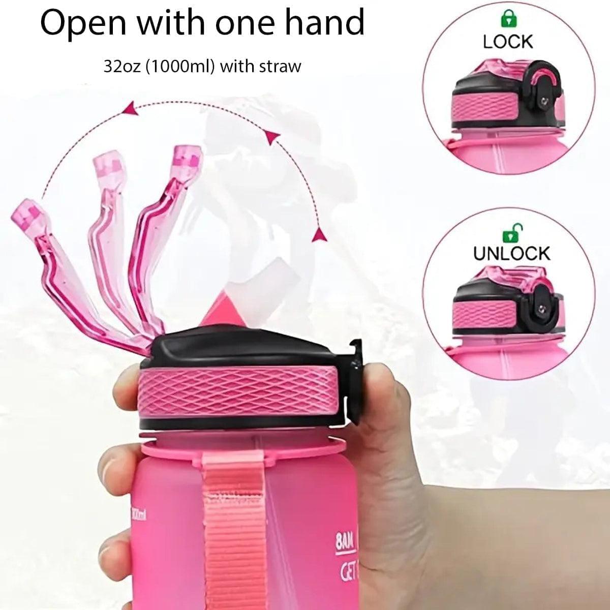 1pc Pink Time Marked Water Bottle, Transparent With Portable Strap