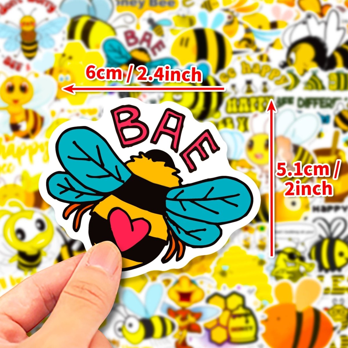 Bee Stickers Honey Bee Waterproof Vinyl Stickers for Laptop Water Bottle Phone Case Scrapbooking Party Bag Fillers (50 Pcs)