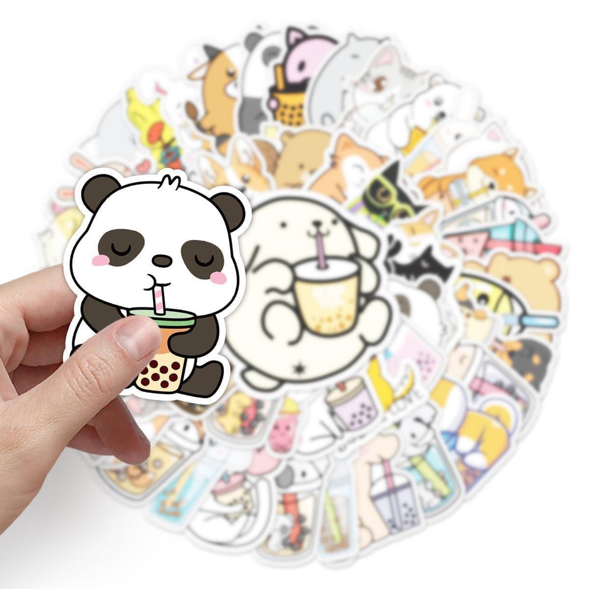 Boba Stickers Waterproof Cute Animal Bubble Tea Stickers 50 pcs –